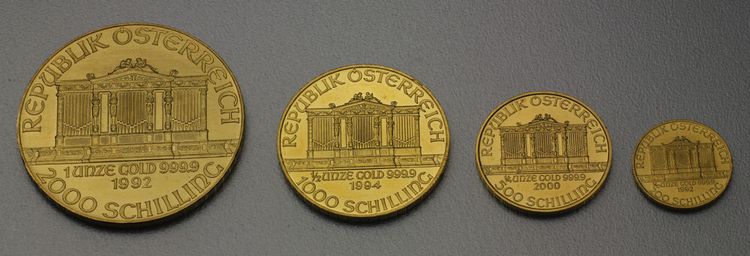 Philharmoniker Goldmünzen Größenübersicht