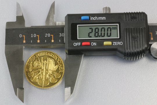 Durchmesser 28mm einer 1/2oz Gold Philharmoniker Münze