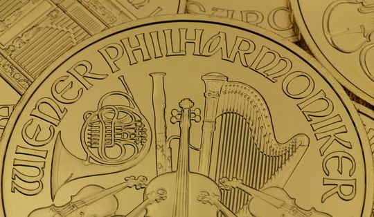 Wiener Philharmoniker Goldmünze Schriftzug